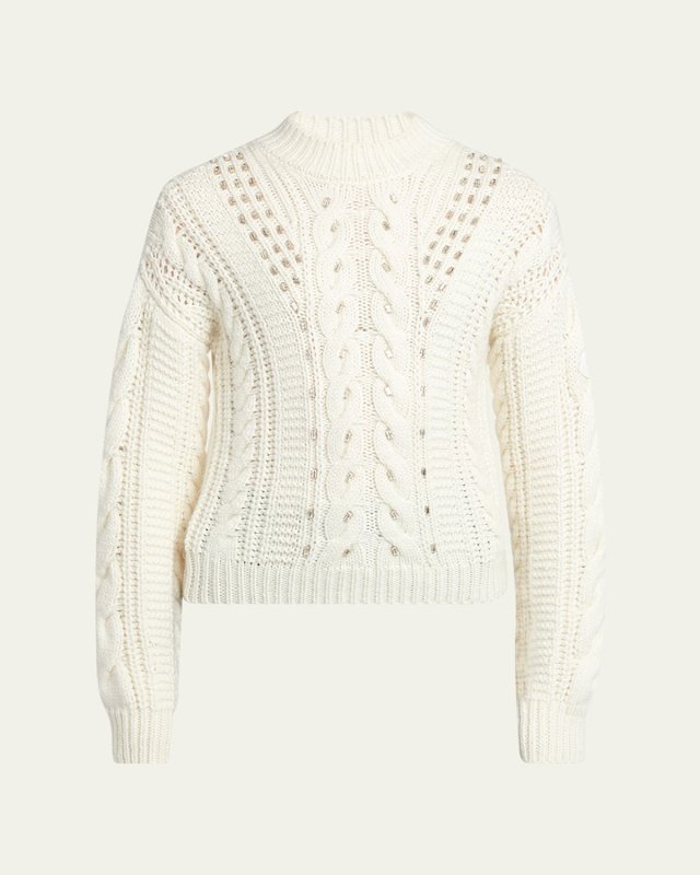 Embellished Wool Cable-Knit Sweat